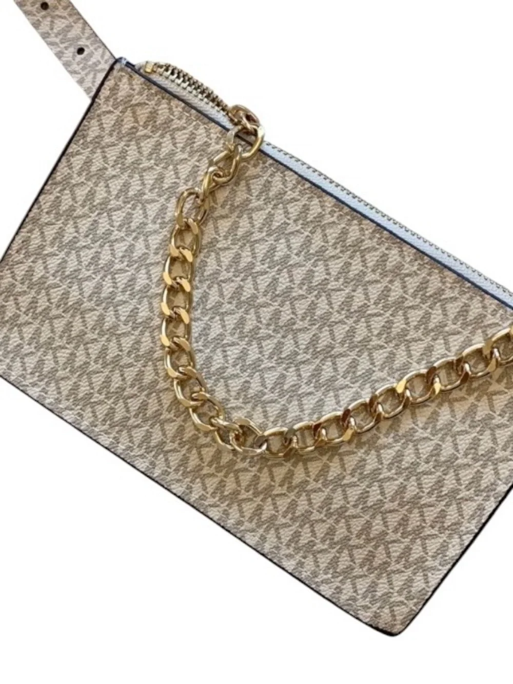 Michael Kors Beige Logo Chain Crossbody Bag